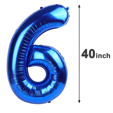 Navy Blue Jumbo Number 6 Balloon 40 Inch, Boy Girl 6Th Birthday Supplies, Foil Helium 6 16 26 46 66 Birthday Giant Balloon, Myla