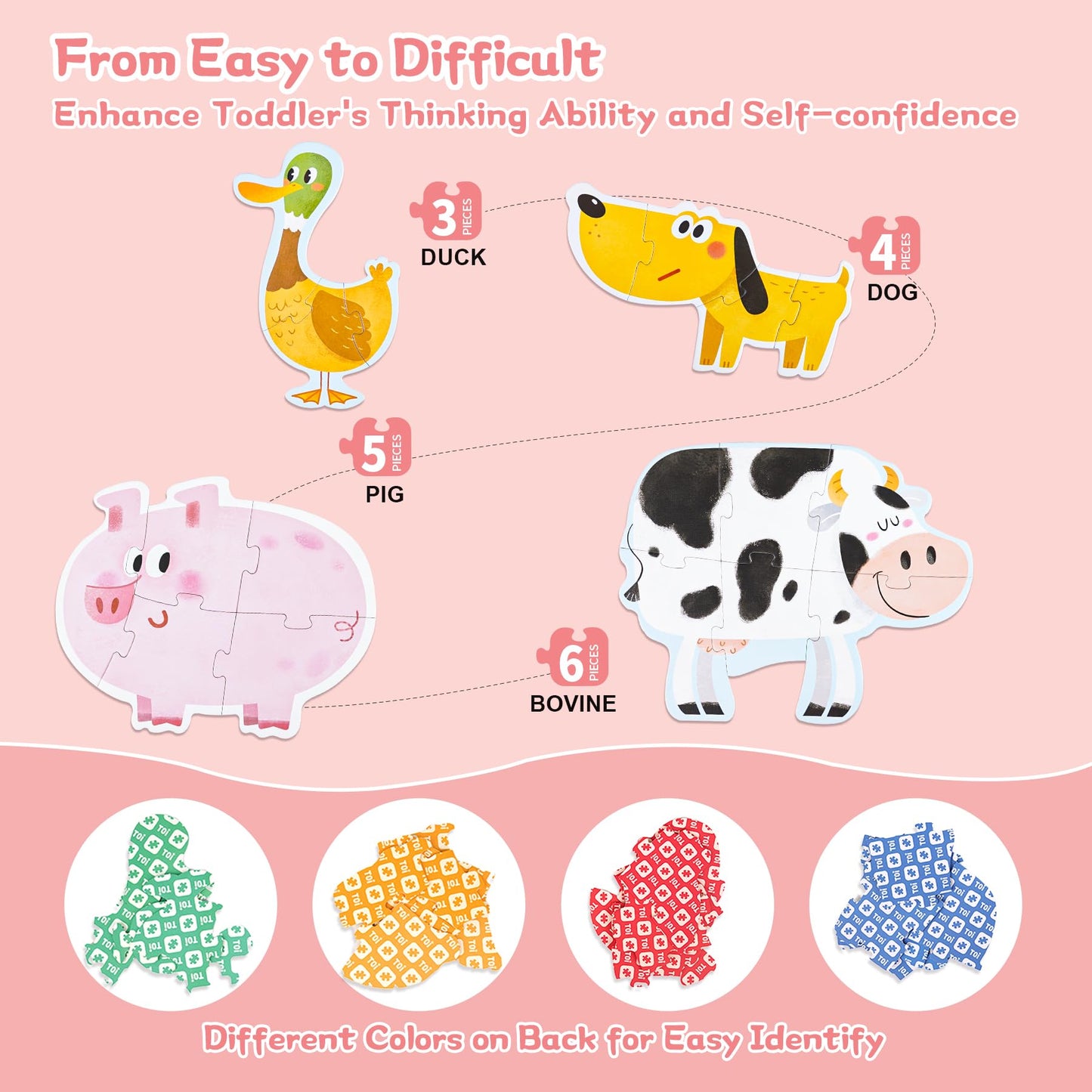 Toi Large Piece Toddler Puzzles For 2-4 Years Old, 4 Packs Beginner Puzzles For Toddlers, Kids Big Shape Preschool Learning Puzz