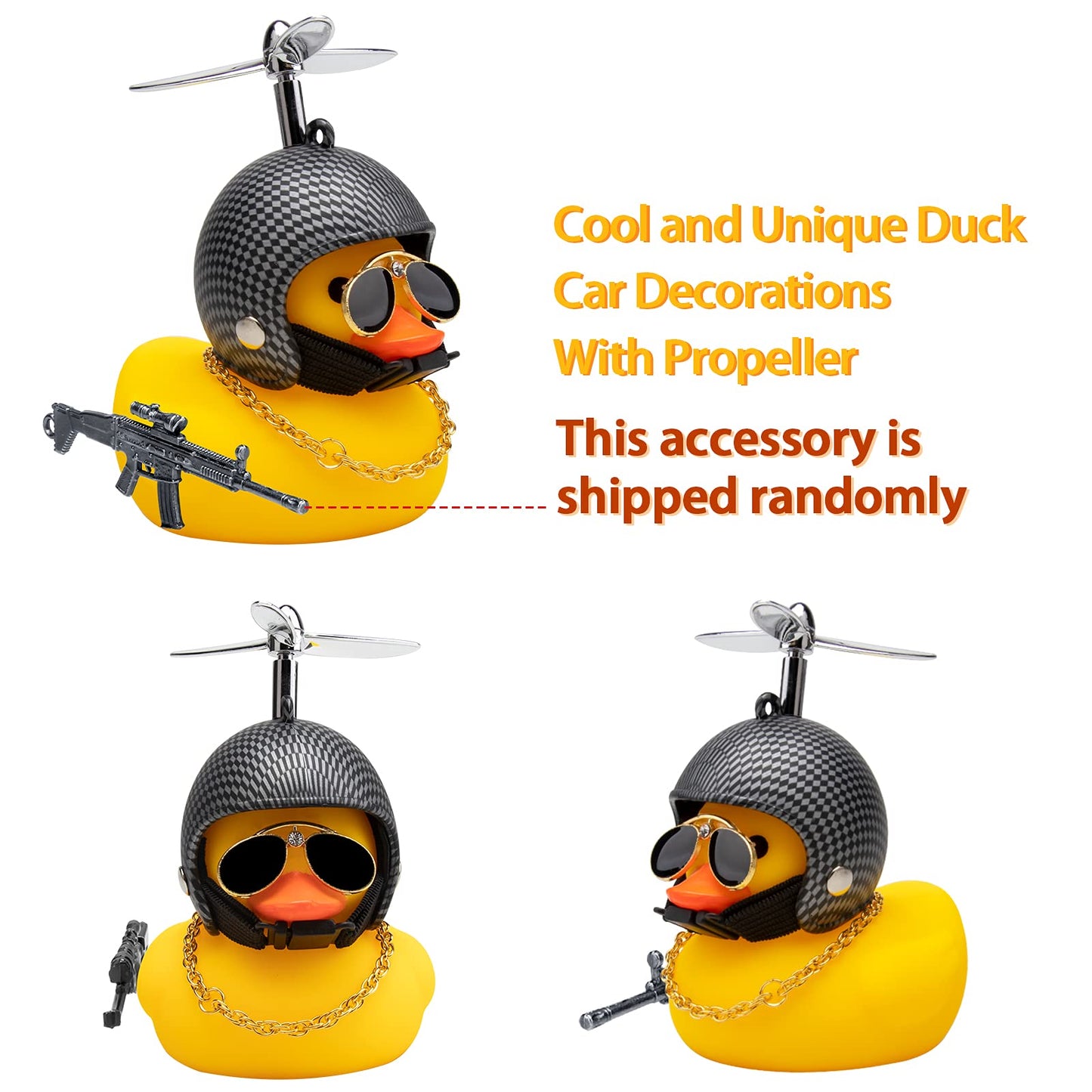 Wonuu Rubber Duck Car Ornaments Cool Yellow Duck Car Dashboard Decorations Squeaky Glasses Duck With Propeller Helmet For Car Ccessories Dashboard (Y-Black And White Grid)