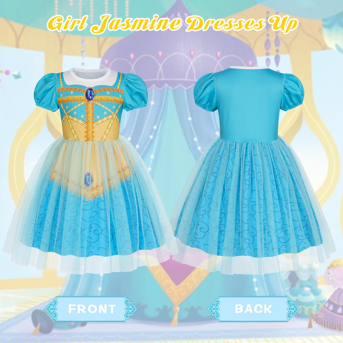 Benylion Princess Dress for Girls Kids Cosplay Dress up Carnival Halloween Party Outfit Birthday Gift for Girls Puff Sleeve Tull