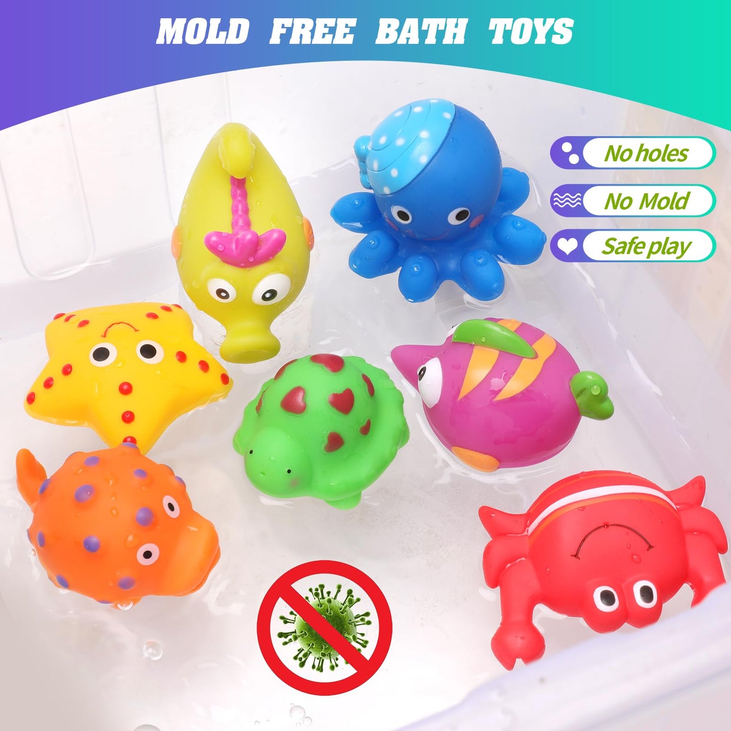Mold Free Baby Bath Toys - 7 Pcs No Hole Ocean Animals Bathtub Toys For Toddlers 1-3/Infants 6-12-18 Months,Water Table Toys Sho