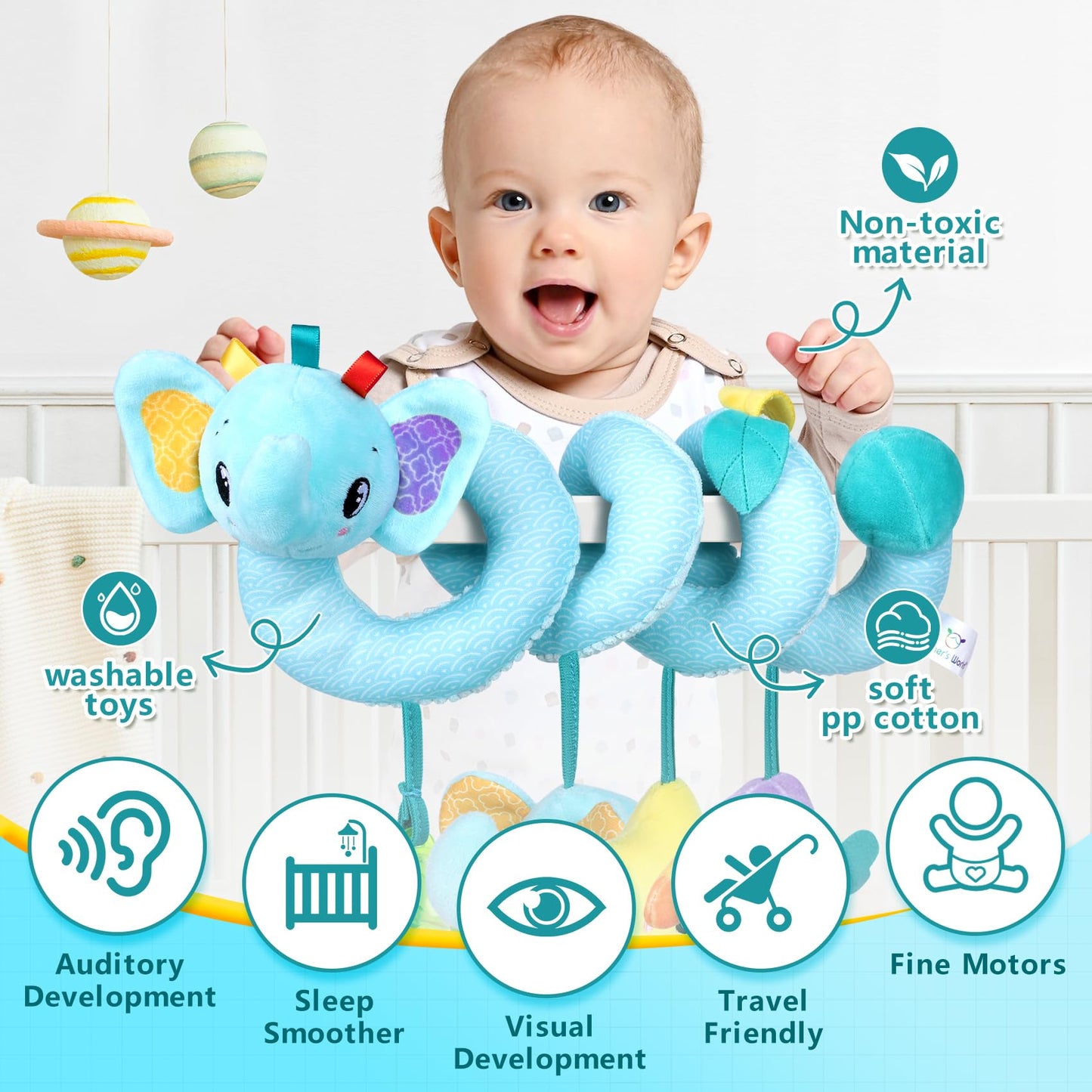 Car Seat & Stroller Toys For Boys Girls 0 3 6 9 Months,Infant Activity Spiral Hanging Plush Toys,Hanging Rattle Toys For Crib Mo