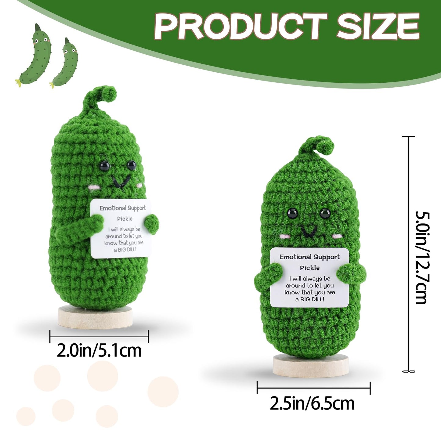 Hoedia Emotional Support Pickle With Wooden Base: Cucumber Crochet Dolls Friend Birthday Gifts For Women Men Coworkers Student -
