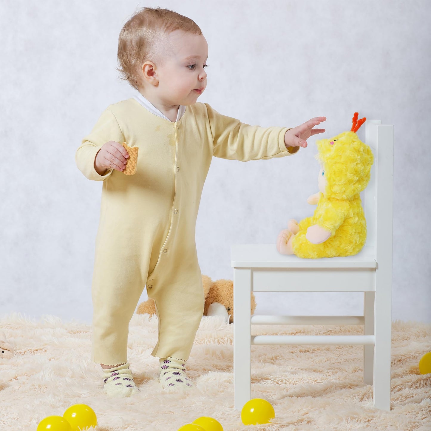 June Garden 12' Sweet Dolly Cheerful Chicky - Stuffed Ultra Soft Baby Doll For Birth And Up - Adorable Chicken Outfit