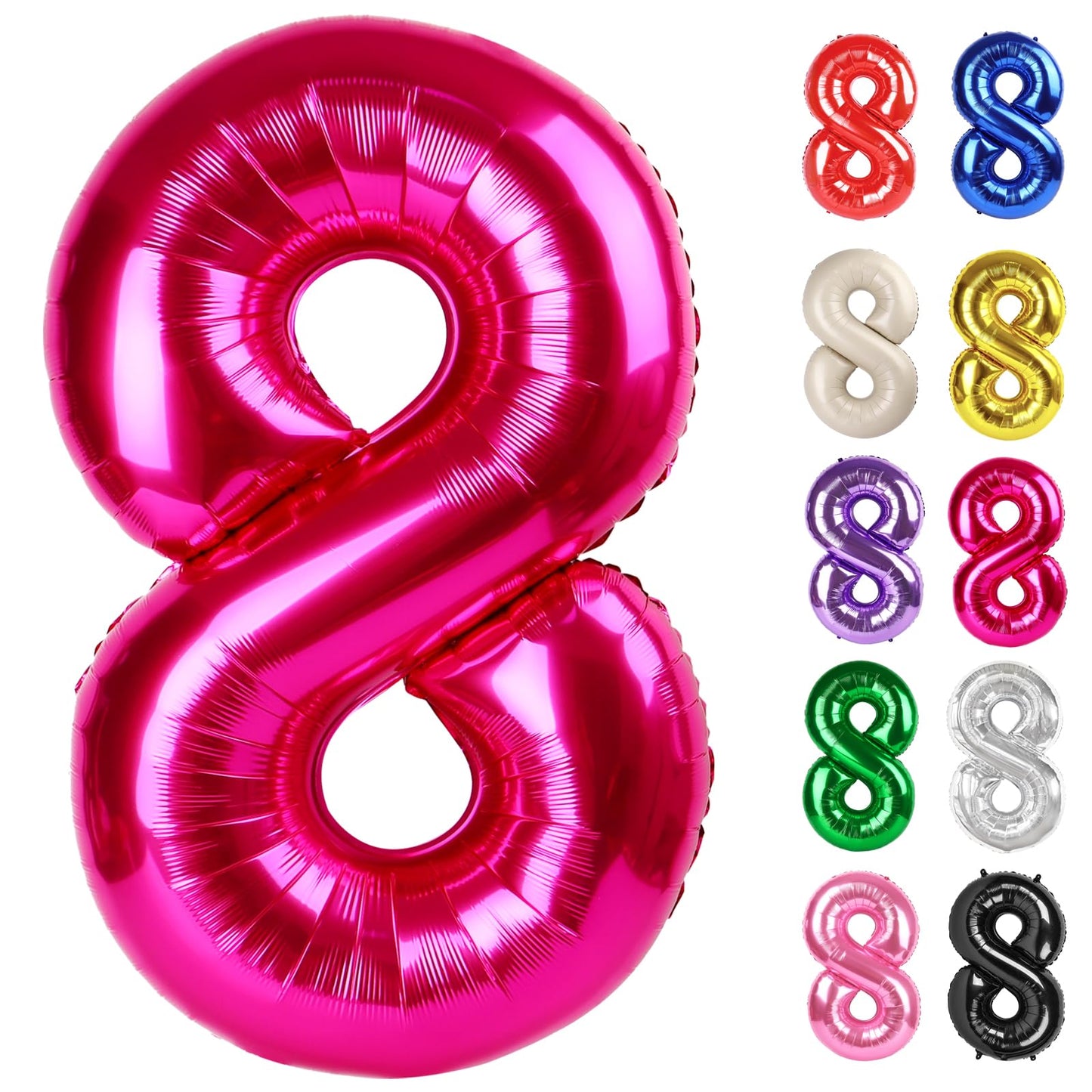 Hot Pink Number 8 Balloon 40 Inch, 8 Balloon Number, 8Th Birthday Decorations, Hot Pink Party Supplies For Boys Girls