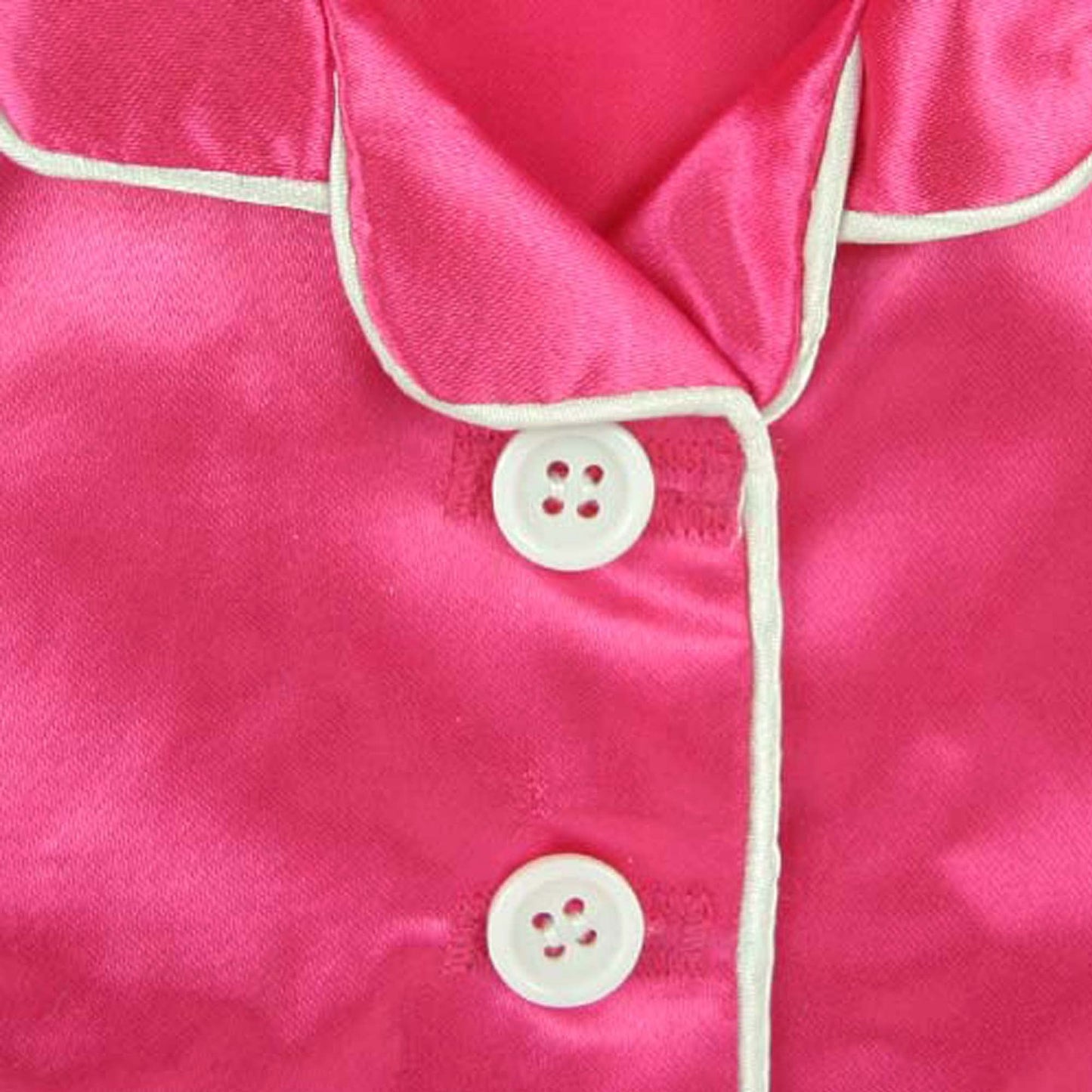 Sophia'S 3 Piece Classic Satin Pajamas With Piping And Buttons Includes Shirt, Pants, And White Faux Fur Slippers For 18 Inch Dolls, Hot Pink