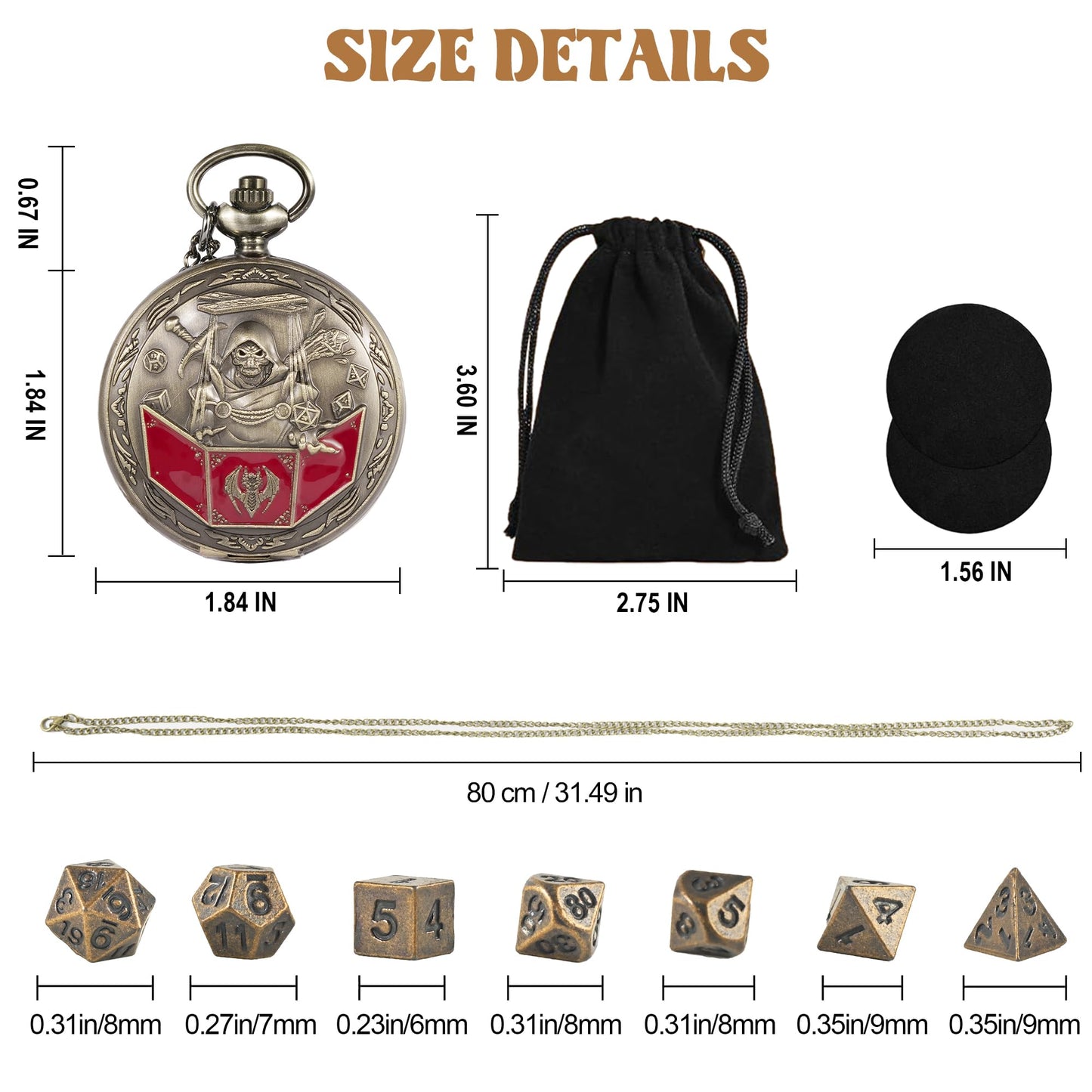 Banloga D&D Dice Set,7PCS Metal Dice Set for Dungeons and Dragons,Mini Dice Set with Pocket Watch Case,Role Playing Board Games