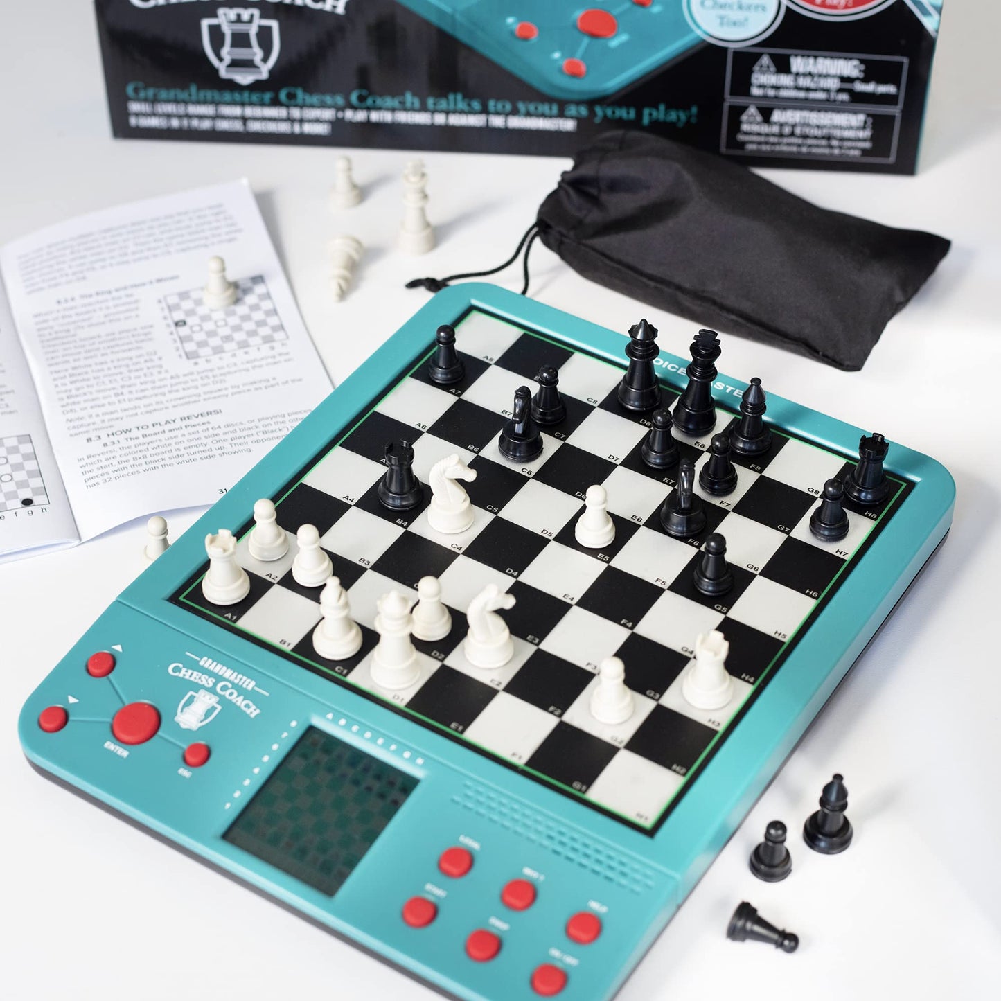 SCS Direct Electronic Grandmaster Chess Game with Talking Coach & 8 Bonus Games - Black, Ideal for Kids & Adults
