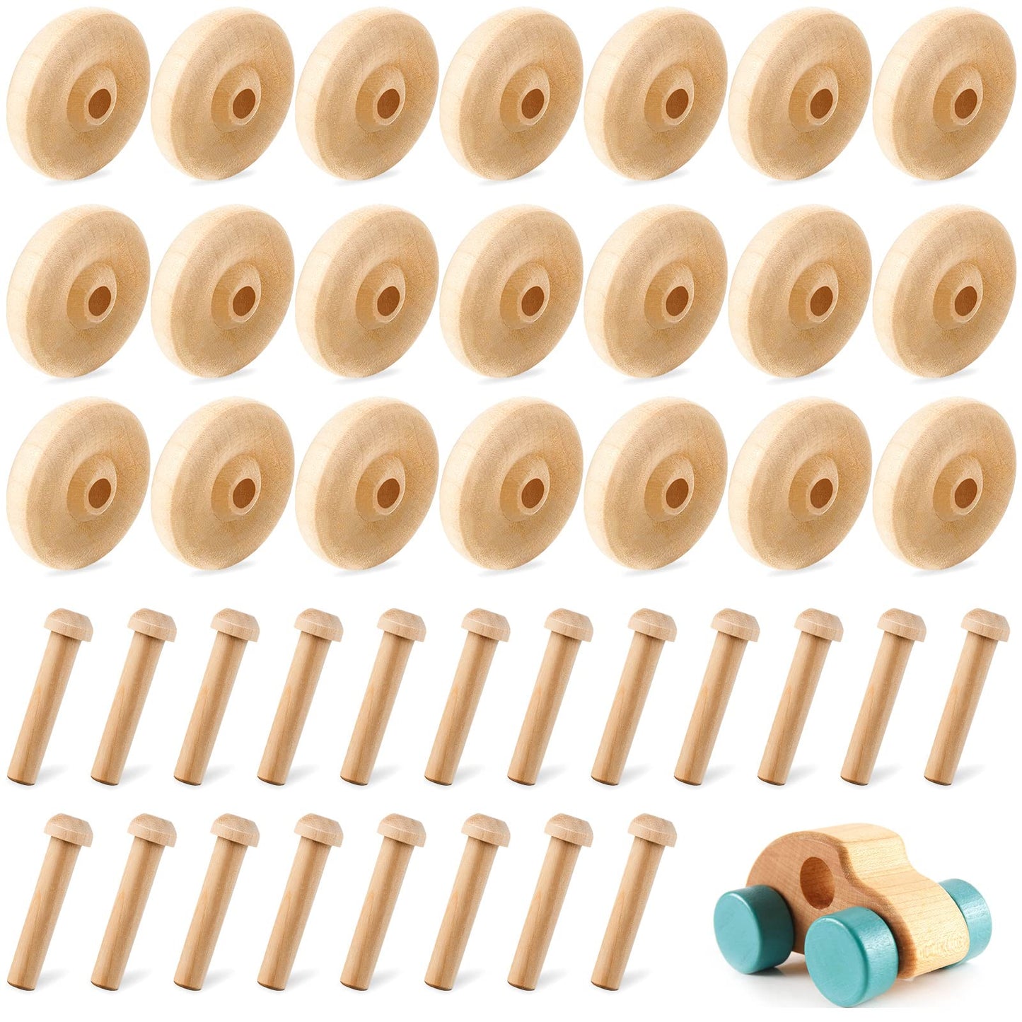 36 Pack Wooden Wheels Toys Wooden Wheels for Crafts Toys Wooden Craft Wheels Wooden Mini Wheels with Axle Pegs for Crafts DIY To