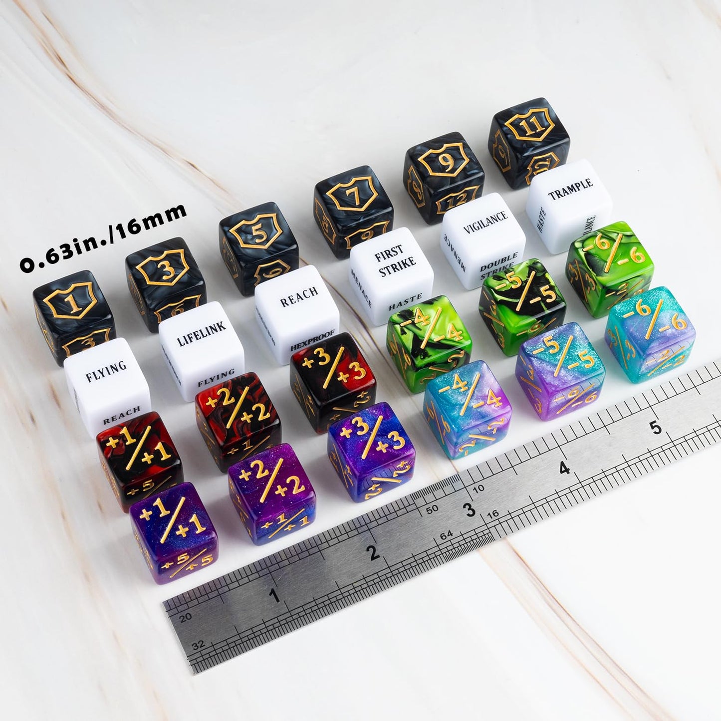 63 Pieces Mtg Dice Counters Bulk Ability Keywords Mtg Tokens Shield Life Counter 6 Sided Dice Set For Magic The Gathering,Tcg,Ca