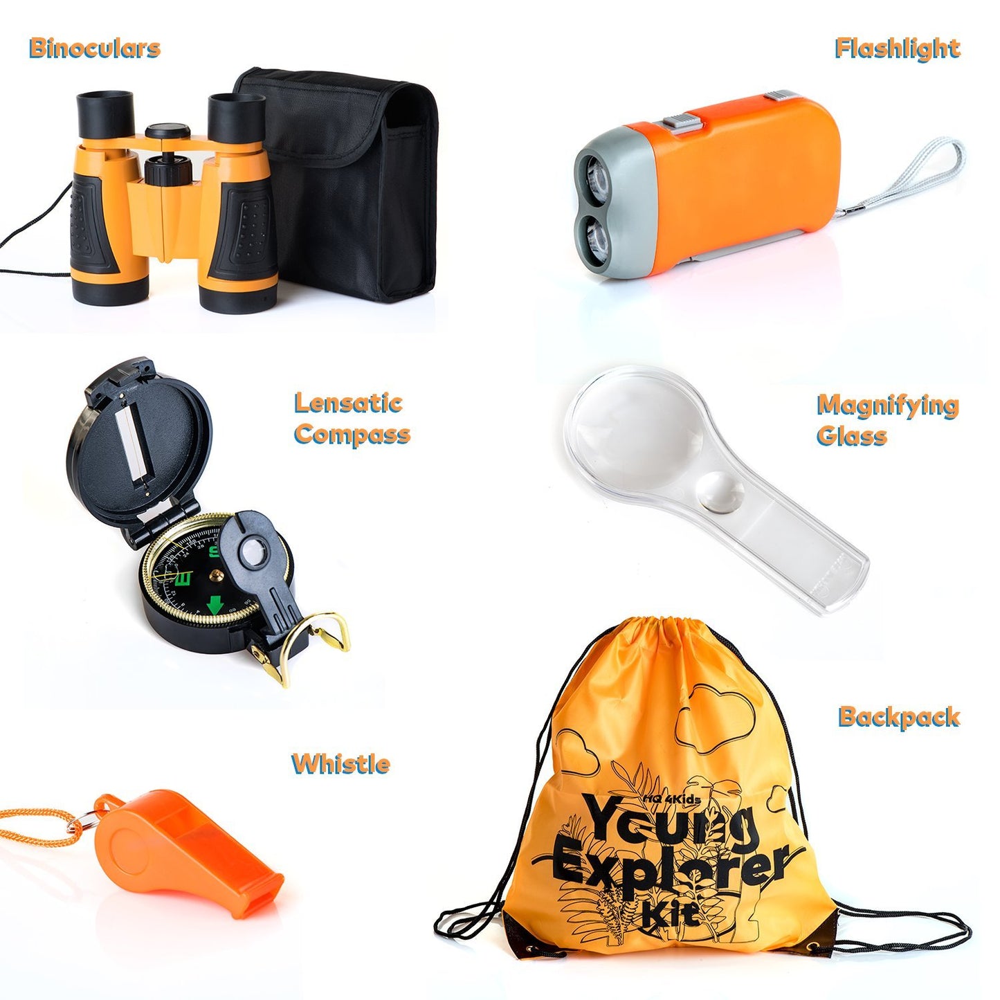 Hq 4Kids By: We 4U - Outdoor Adventure Kit For Kids: Binoculars, Compass, Magnifying Glass & Flashlight. 3-12 Year Old Boys & Gi