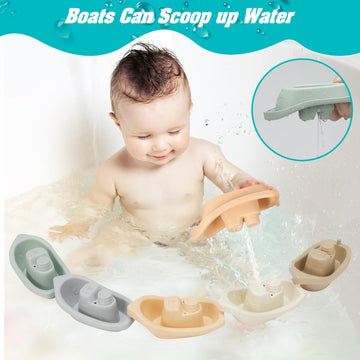 Hyszxus Bath Toys Floating Boats With Silicone Bathtub Toys,9Pcs Mold Free Baby Bath Toys For Infants 6-12-18 Months,Water Table Toys For Toddlers 1-3,Shower Toys Pool Toys For 1 2 3 4 Boys Girls Kids