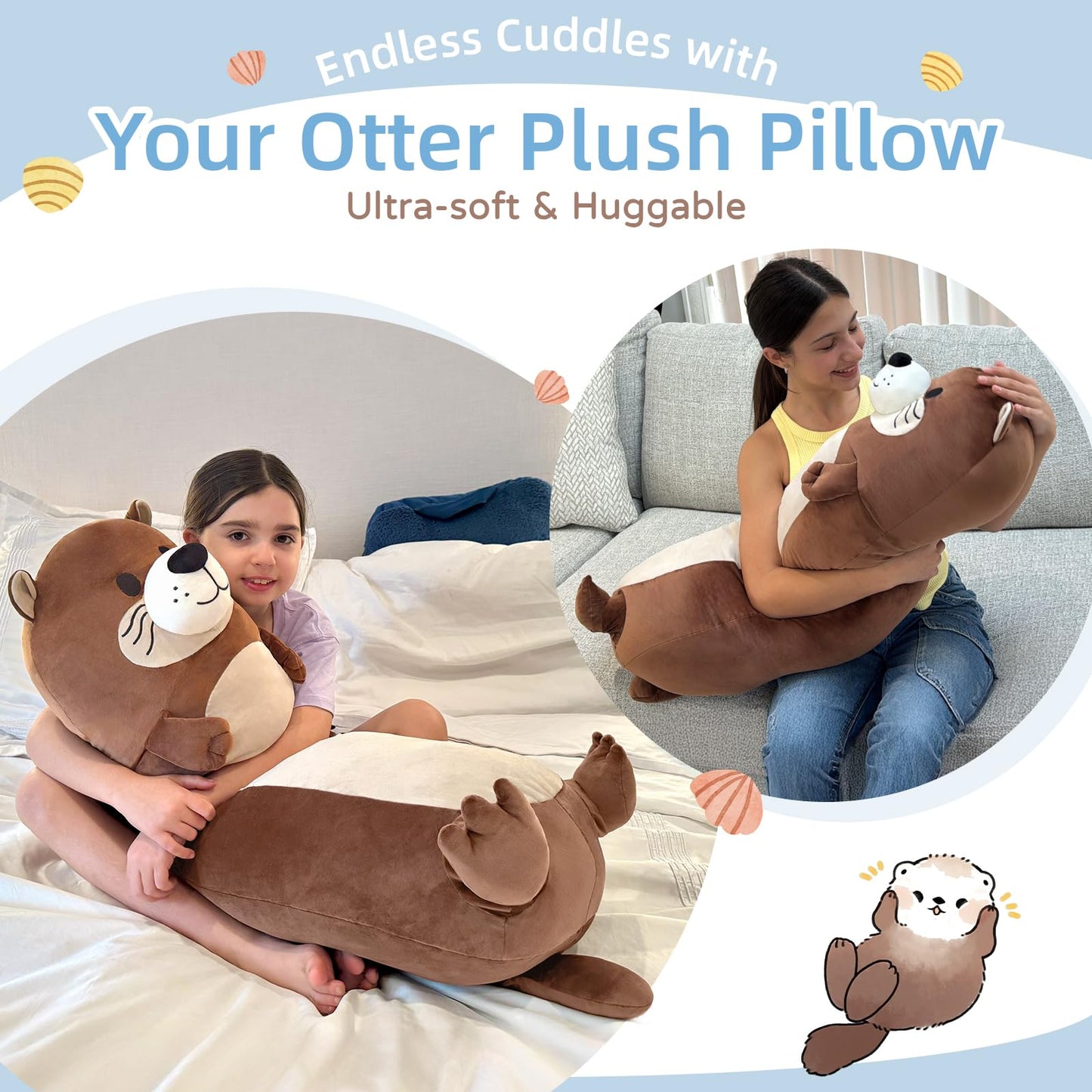 Tezituor Long Otter Plush Pillow,39.5'' Giant Otter Stuffed Animal Soft Cuddly Sea Otter Long Body Pillow Sleeping Hugging Case