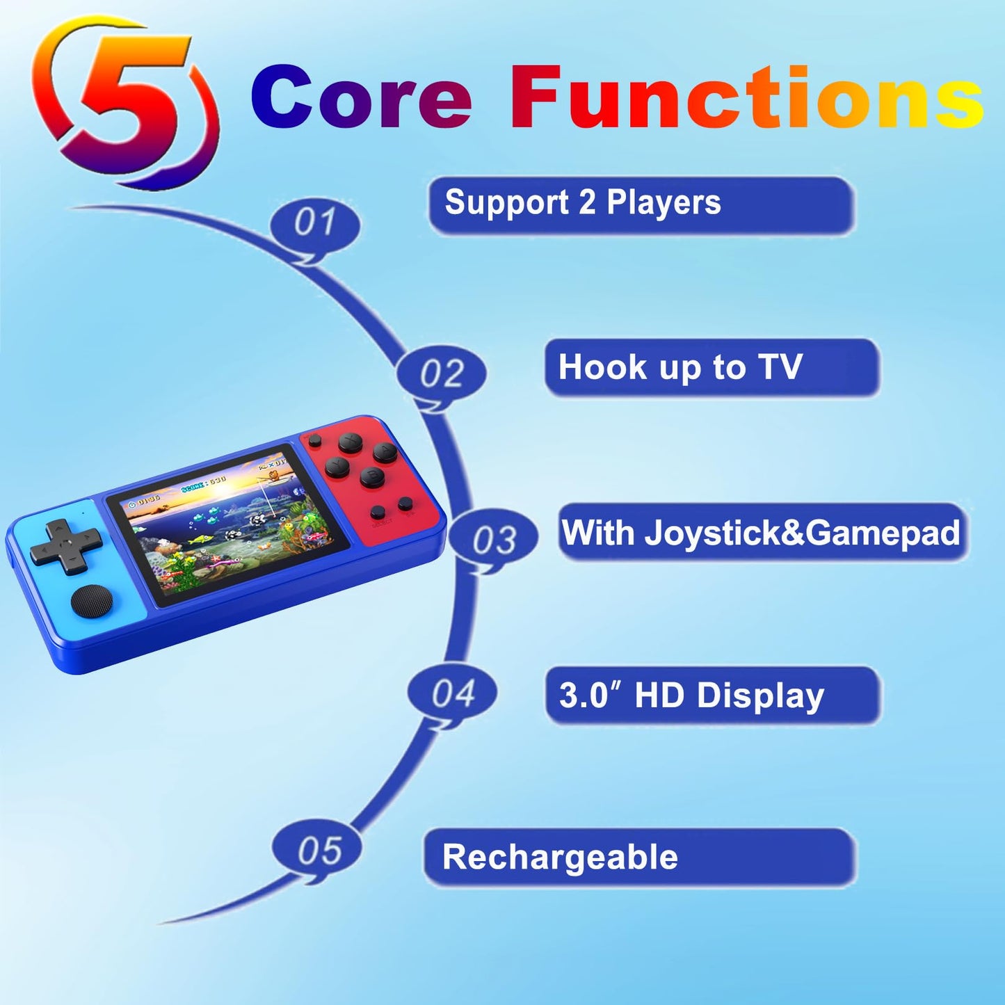 Beico Handheld Game For Kids, 3.0'' Large Screen Built In 270 Classic Retro Video Games Seniors Electronic Games Player Boys Gir