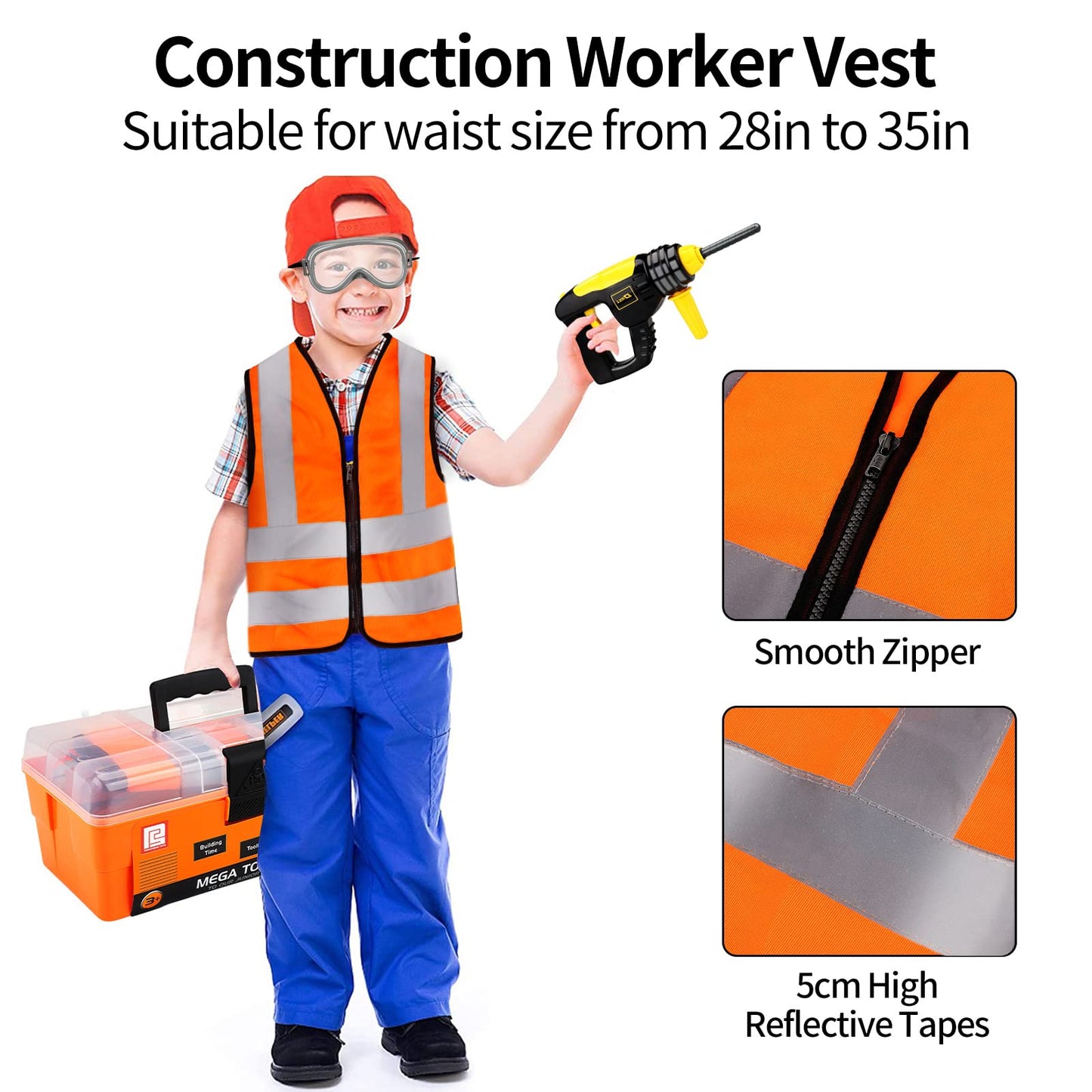Deejoy Tool Set with Tool Box & Electronic Toy Drill, Pretend Play Kids Construction Kits for Kids Ages 3-5 Years Old, Toddler B