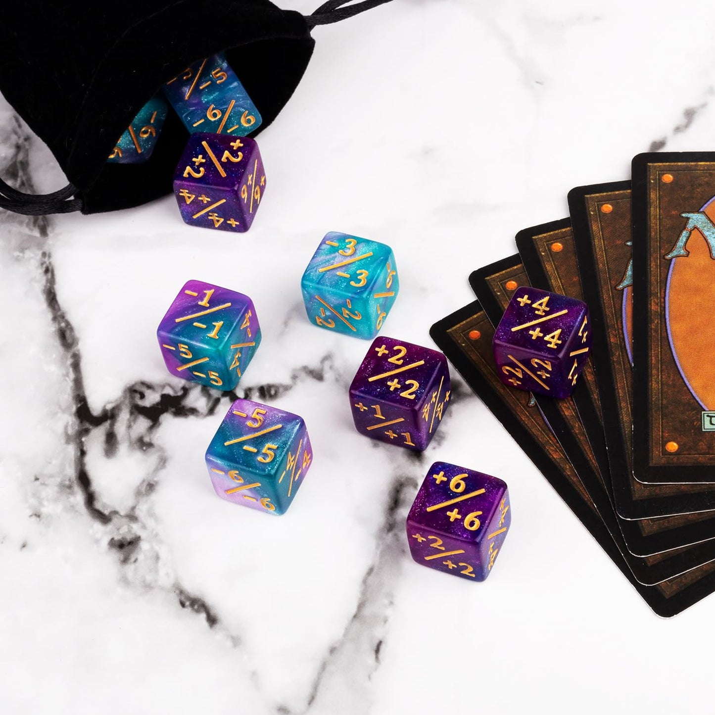 LAMJAM 48 PCS MTG Counter Dice Set - Starry Sky Life D6 Tokens for Magic The Gathering - Turquoise & Lilac, Navy & Purple - Large