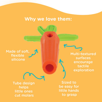 Nuby Silicone Carrot Teether - Baby Teething Toy with Massaging Bristles - 3+ Months - Orange/Green
