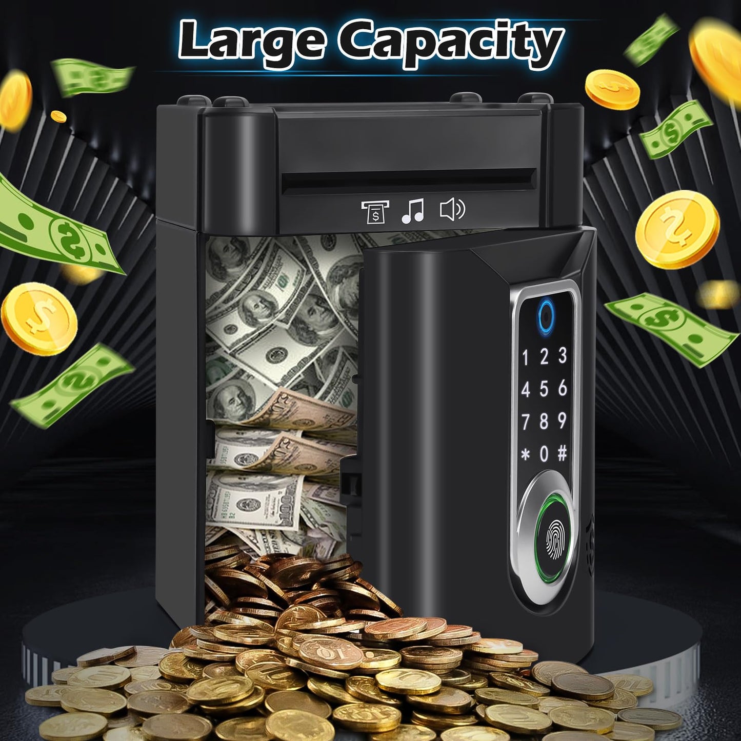 Fingerprint Piggy Bank For Kids, Touchscreen Money Bank Toys For 4 5 6 7 8 9 10 11 12 13 Year Old Boys Gift Ideas, Electronic Mo