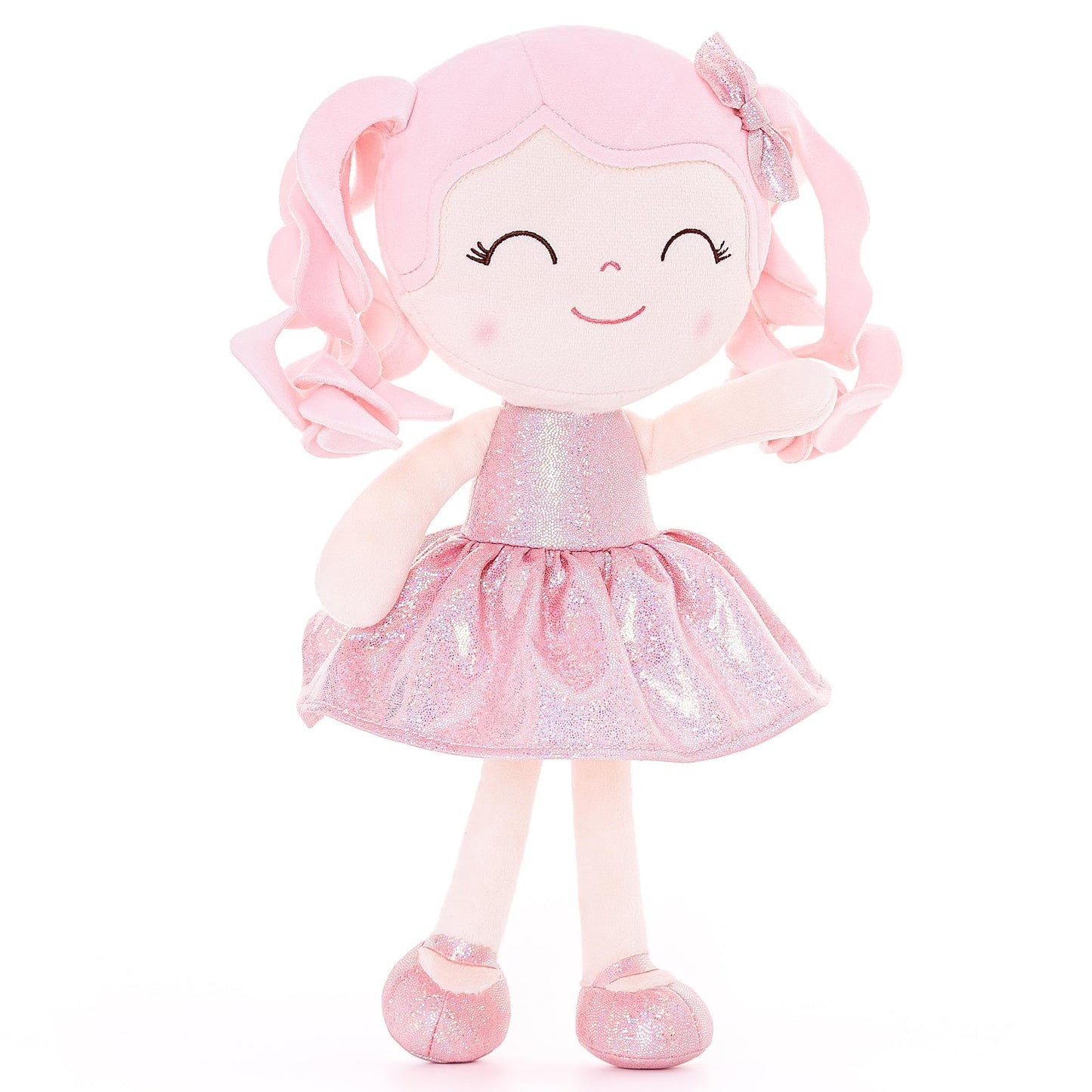 Gloveleya Baby Dolls Soft Snuggly Doll First Baby Girl Gifts Plush Doll With Sparkling Dress Pink 12Inches Pearlescent Series