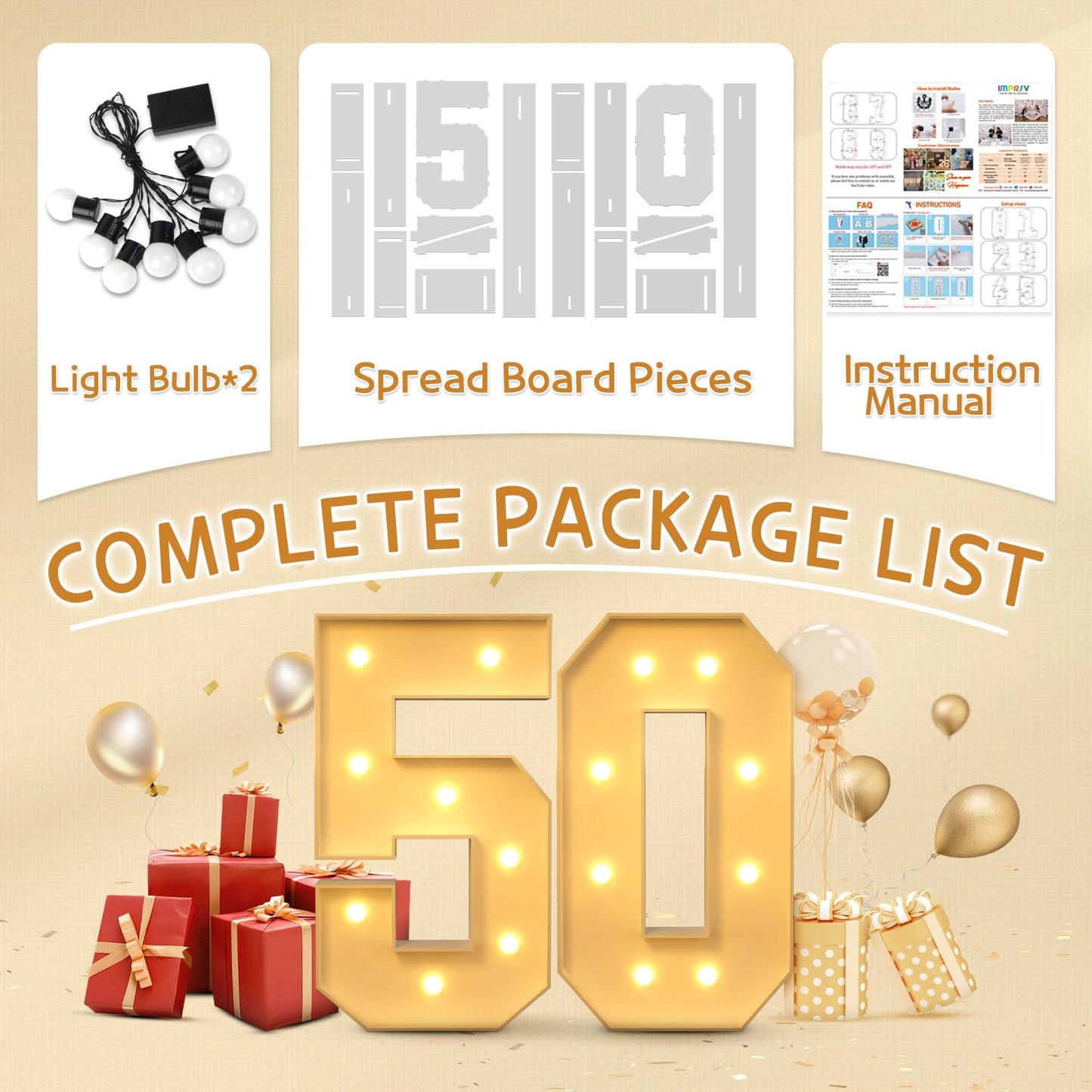 Imprsv 3Ft 50Th Birthday Decorations Numbers: 50Th Birthday Party Anniversary Decorations Large Light Up Numbers 50 For Men Wome