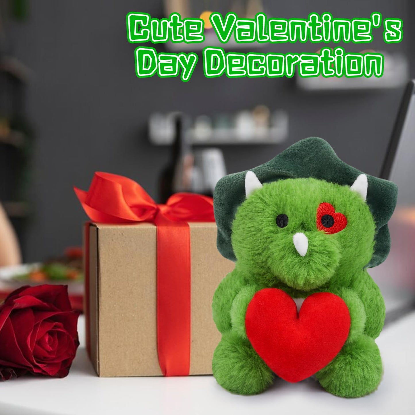 Jizwpoom Valentines Day Plushies - Valentines Dinosaur Plush, Valentines Stuffed Anima Dinosaur Toy, Cute Heart Dinosaur Valenti