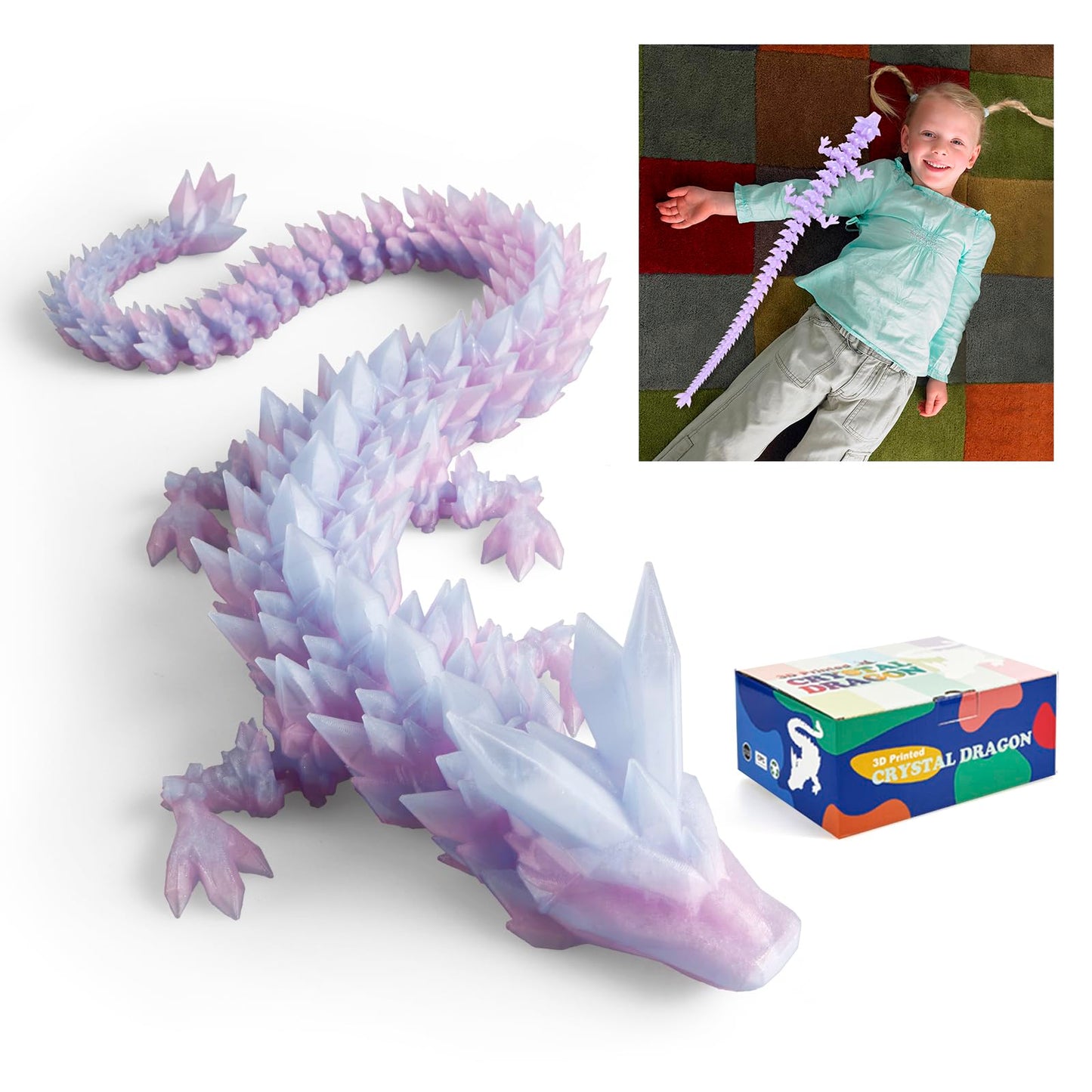 Rwsefk 30 In 3D Printed Dragon, 30Inch Dragon,3D Dragon Toy,Large Dragon Present,Ariculated Crystal Dragon (Dream Crystal, L)