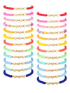 Sureio 24 Pcs Colorful Friendship Bracelets Letter Heart Smile Bracelets Surfer Bracelets Stretch Beaded Kids Bracelet for Girls