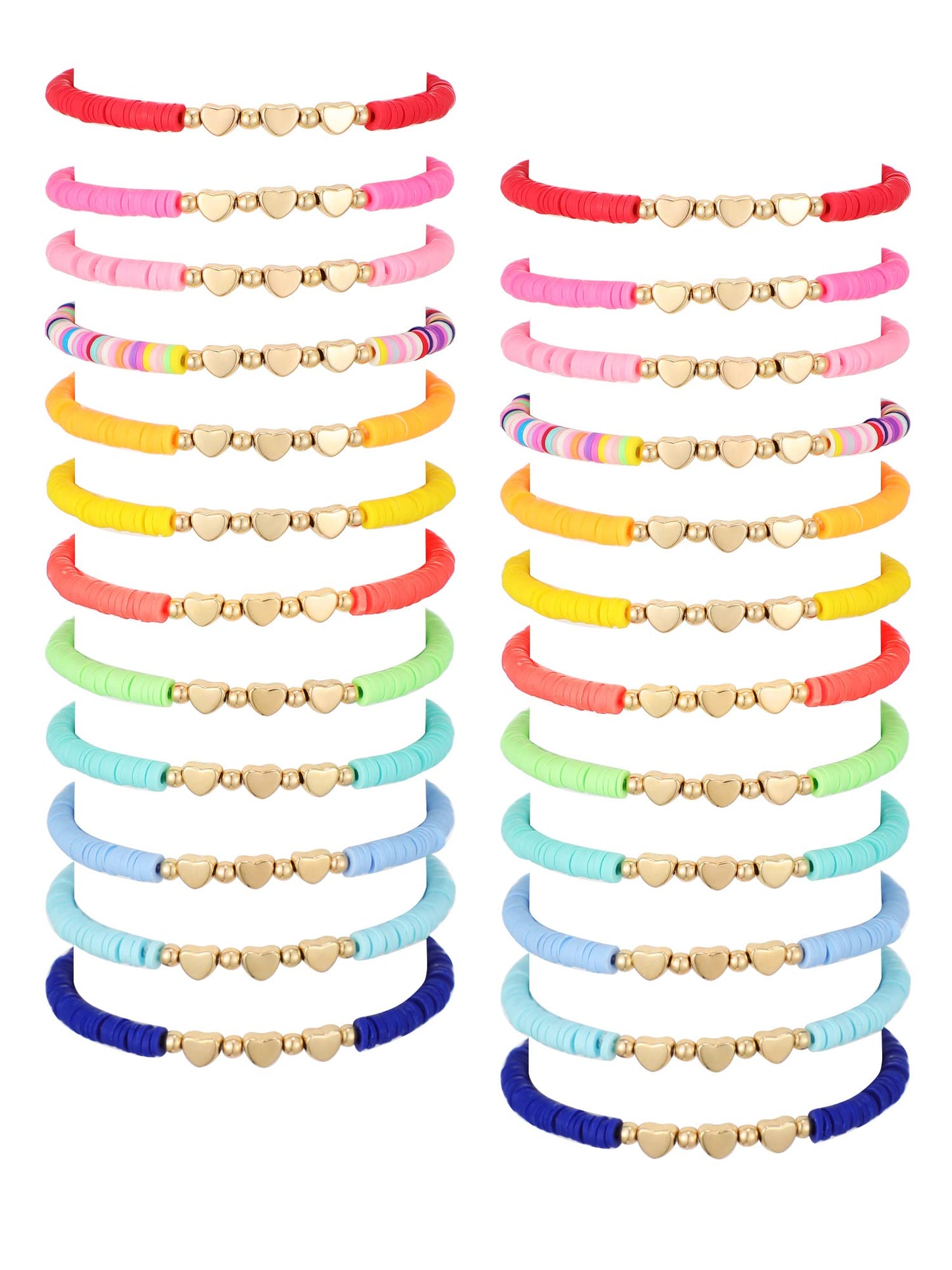 Sureio 24 Pcs Colorful Friendship Bracelets Letter Heart Smile Bracelets Surfer Bracelets Stretch Beaded Kids Bracelet for Girls
