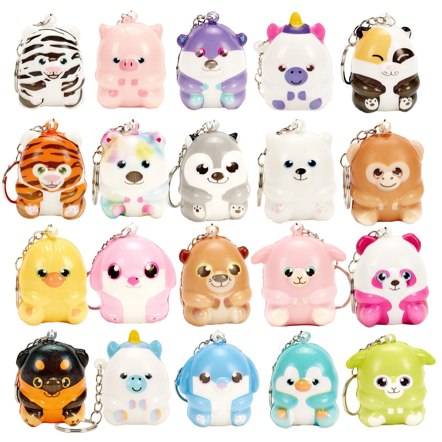 Funnysquee 20 Packs Animal Squishies Toys Keychains Set,Party Favors Mini Animals Stress Relief Slow Rising Squeeze Toys,Birthday Gift,Classroom Prizes,Goodie Bag For Kids(Random Style)