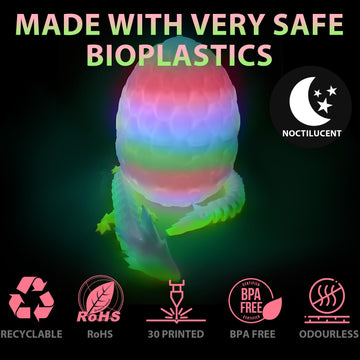 Fuwkeo 5" Dual-Color 3D Printed Dragon Egg with 12" Flexible Crystal Dragon - Luminous Rainbow Mythical Gift
