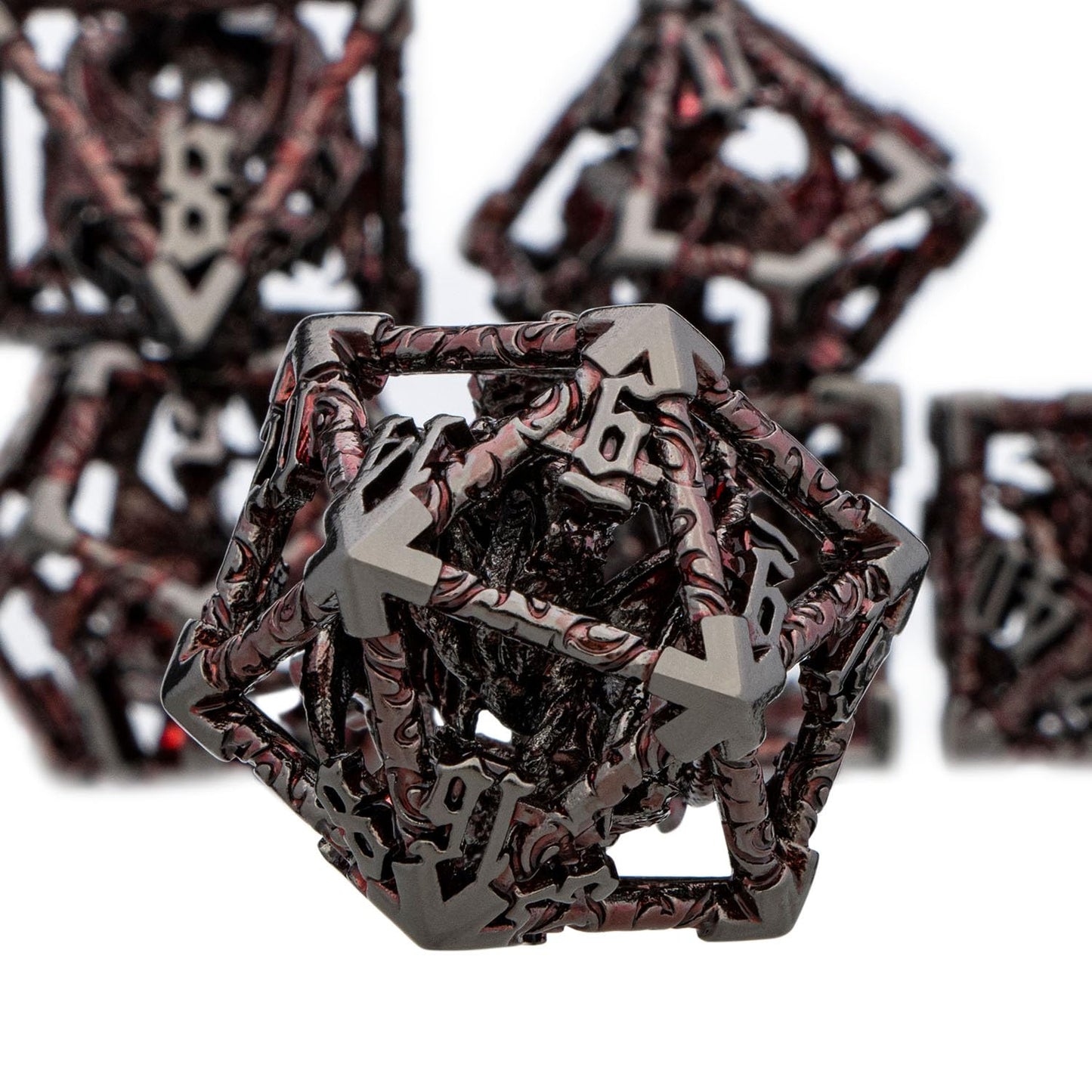 ARUOHHA Hollow DND Dice Set Black Red 5-Headed Dragon D and D Dice with Gift Box, Dungeons and Dragons Role Playing Games 7PCS M