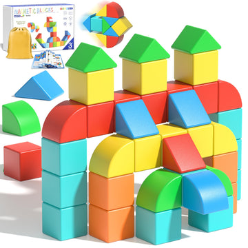 Veneibe 48 PCS Colorful Magnetic Building Blocks - Educational Sensory Toy for 3D STEM Learning, Montessori Gift for Ages 3+ Kids