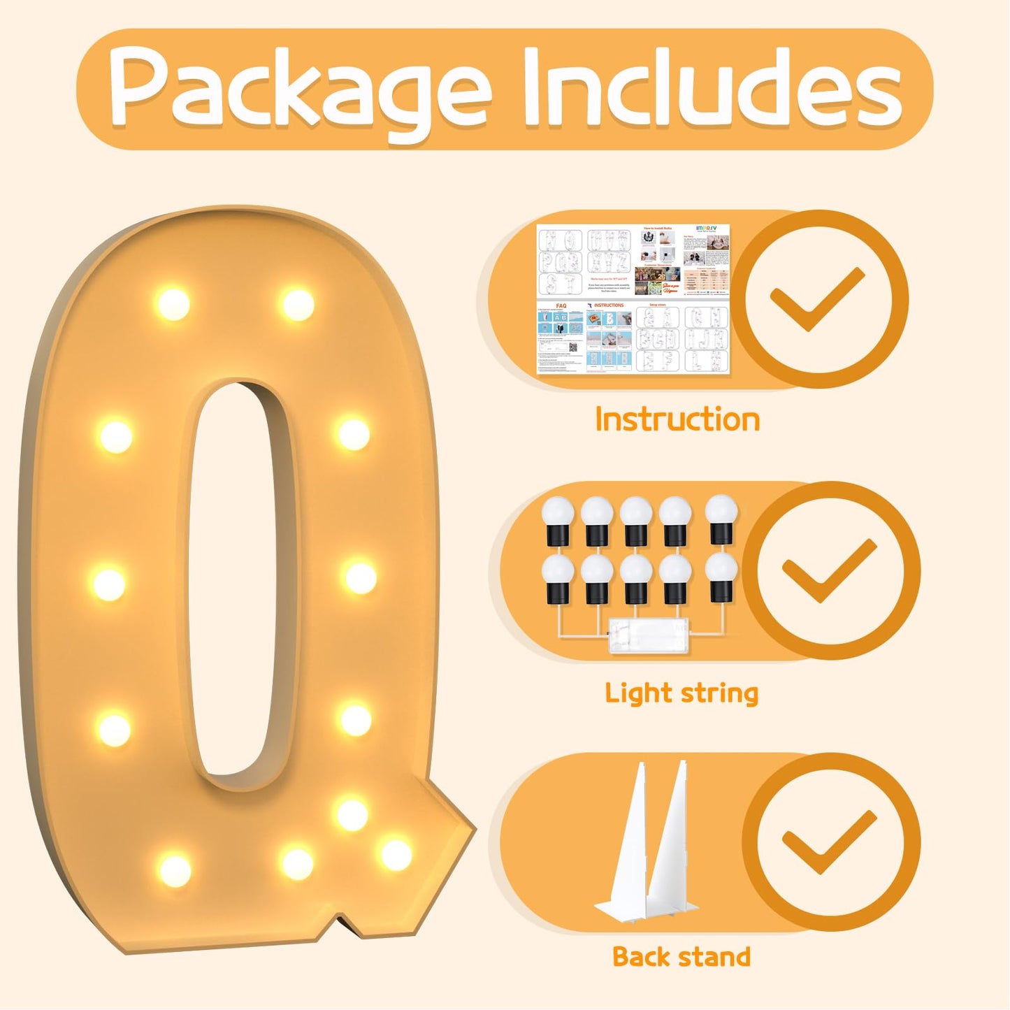 Imprsv 4Ft Marquee Light Up Letters Q, Large Light Up Letters For Baby Shower Anniversary Wedding Room Decor, Big Letters For Pa