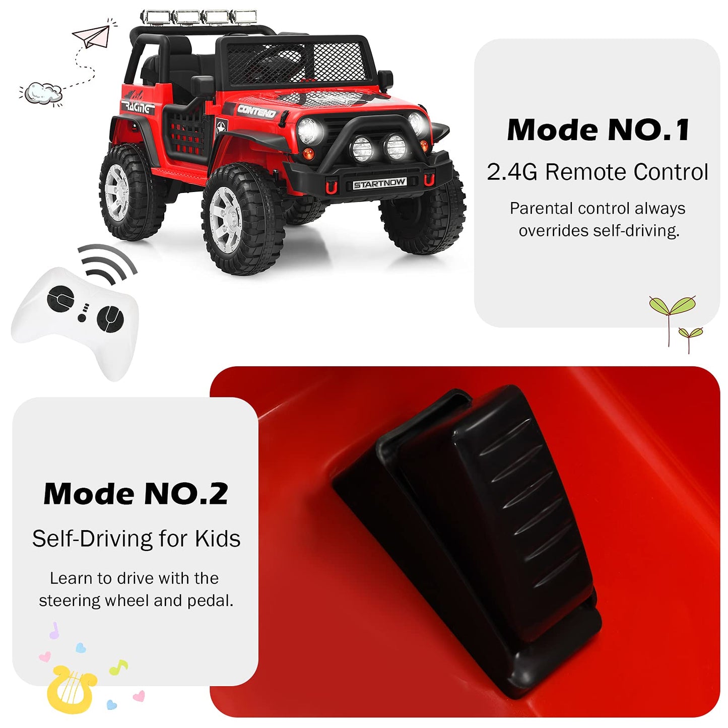 OLAKIDS Kids Ride on Truck, 12V 2 Seat Battery Powered Electric Toy Car with Parental Remote Control, 4 Wheels Toddler Vehicle w