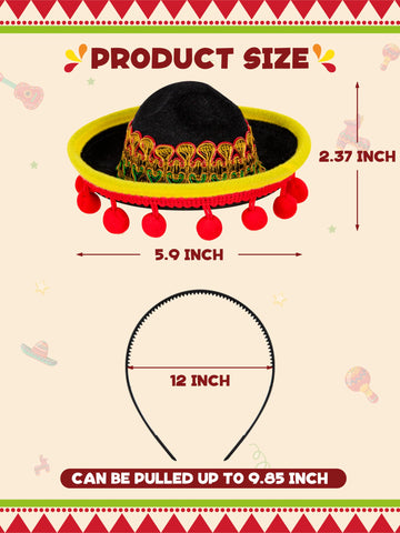 Melisheer 18 Pieces Sombrero Hats, Universal Cinco De Mayo Themed Costume Headwear, Fiesta Headbands with Ball Fringe and Fabric