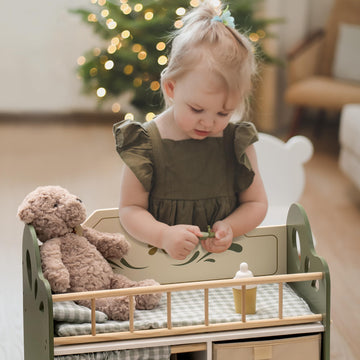 Robud Baby Doll Crib, Wooden Doll Bed With Storage And Bedding, Of Toy Baby Crib To Kids, Pink Baby Doll Beds Suit For Dolls Under 22 Inches