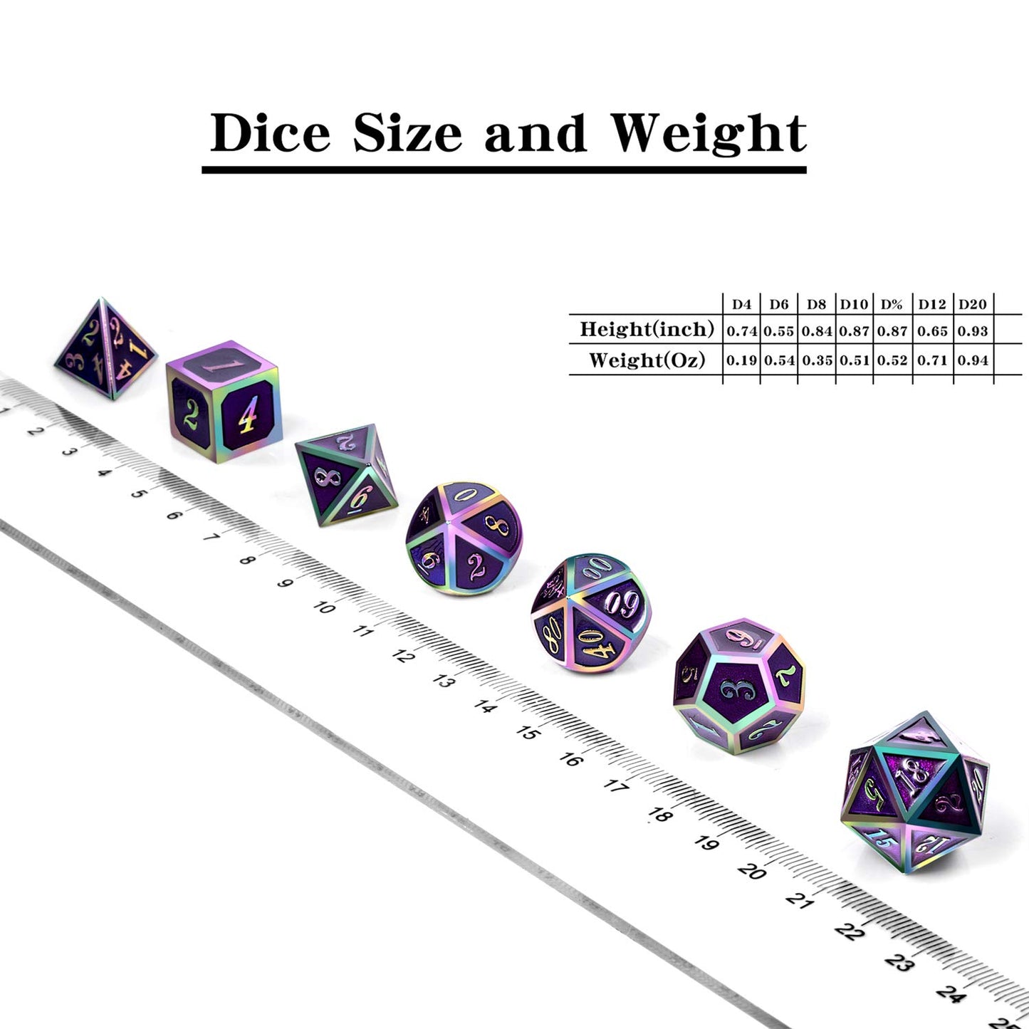 Purple Metal Dice Set D&D, DNDND 7 Die Enamel Polyhedral DND Dice Set with Metal Tin for Dungeons and Dragons and Role Playing G