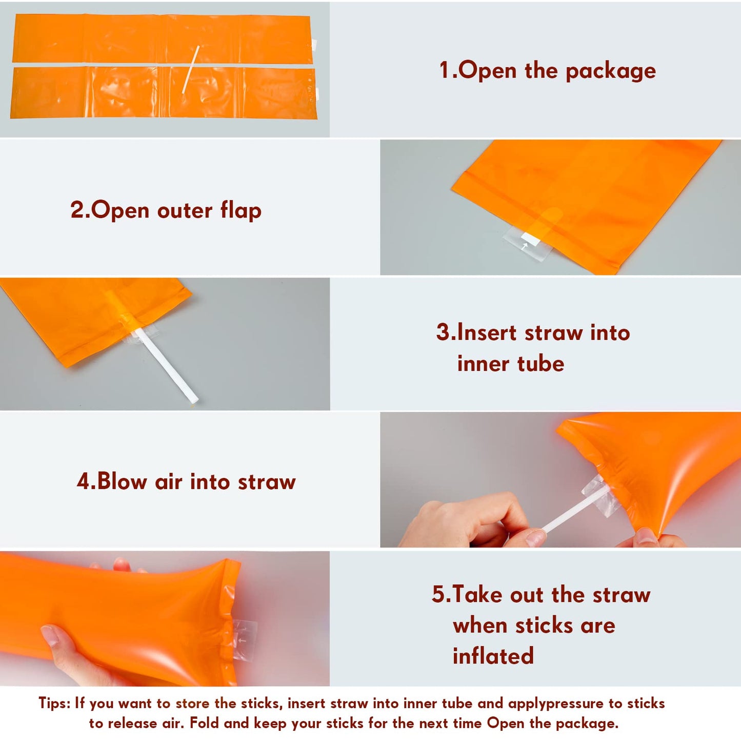 Civaner 48 Pieces Thunder Sticks Team Spirit Boom Sticks Cheering Sticks Plastic Cheerleading Spirit Stick Clapper Inflatable Noise Makers For Sporting Events Dance (Orange)