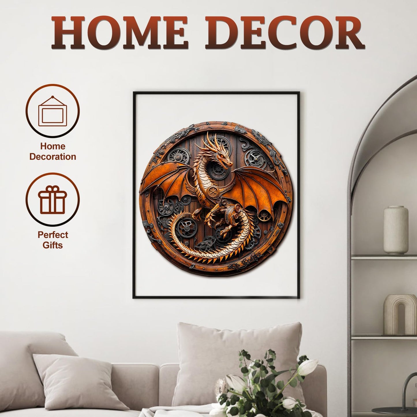 KAAYEE Wooden Puzzles for mature-themeds 3D Vision Mechanical Dragon Wooden Jigsaw Puzzles Unique Shape Advanced Wood Puzzle mature-themed Birthday Fathers Family Games (L-13.4 * 13.3in-300pcs)