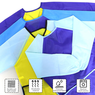 Bahaby 4 Pack Kids Art Smocks Painting Apron For Children Artist Smock With Long Sleeve And 3 Pockets For Age 3-8 Years