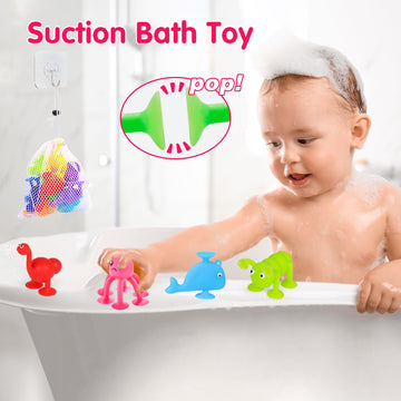 Suction Kids Bath Toy For Baby Aged 3 4 5 Years Old, 10Pcs Animal Bath Suckers For Toddler, Window Shower Tools With Mesh Bag St