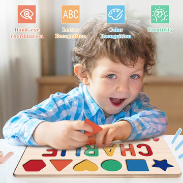 Ingifta Name Puzzle For Kids Personalized, Baby First Birthday Gifts, Wooden Custom Shapes Puzzle For Toddler 1-3, Montessori Le