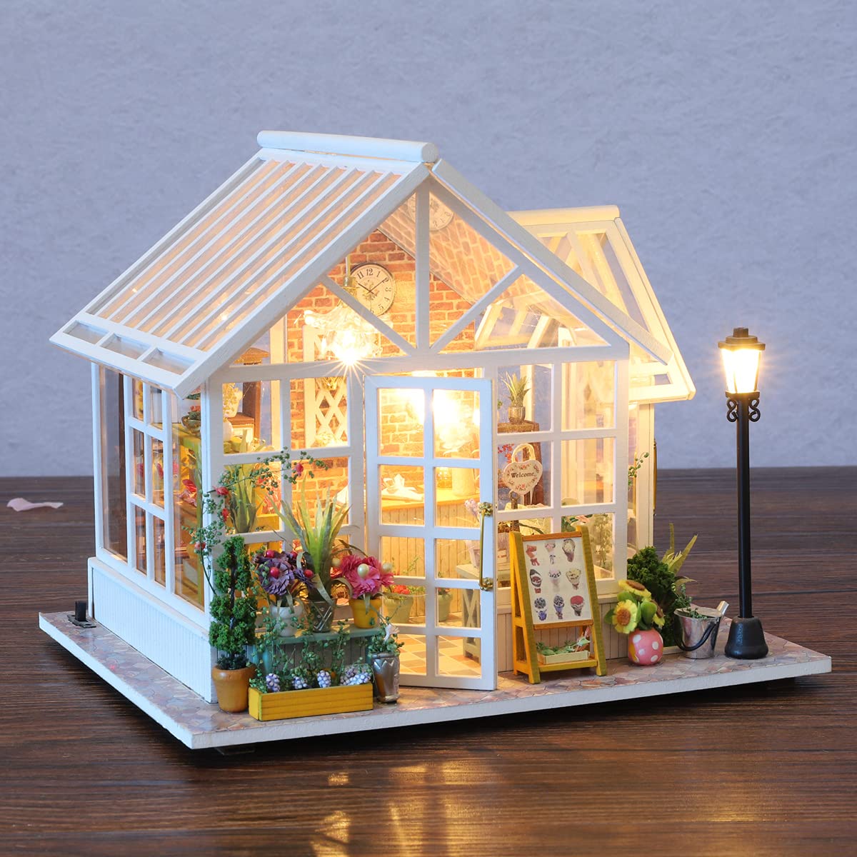 Gudoqi Diy Miniature Dollhouse Kit, Tiny House Kit With Music, Miniature House Kit 1:24 Scale, Great Handmade Crafts Gift For Birthday Easter, Beautiful Flower Shop