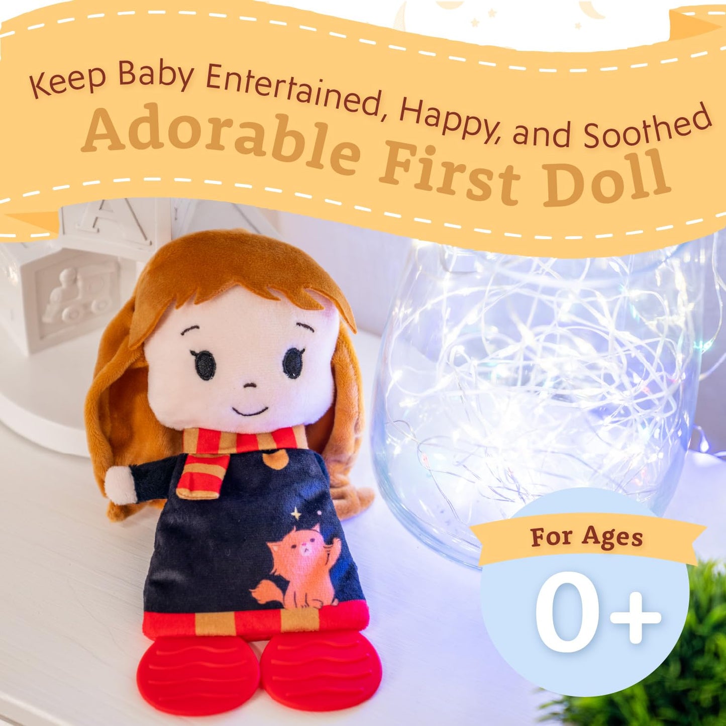 KIDS PREFERRED Harry Potter Hermione Teether Plush Toy, Crinkle Cloth, Multi-color, 10 inches - Ideal for Newborn Baby Boys & Girls