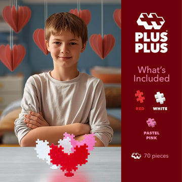Plus Plus 3D Puzzle Building Block Set, 70 Mini Interlocking Pieces, Fun Holiday Activities For Kids - I Love You Hearts Mini Ma