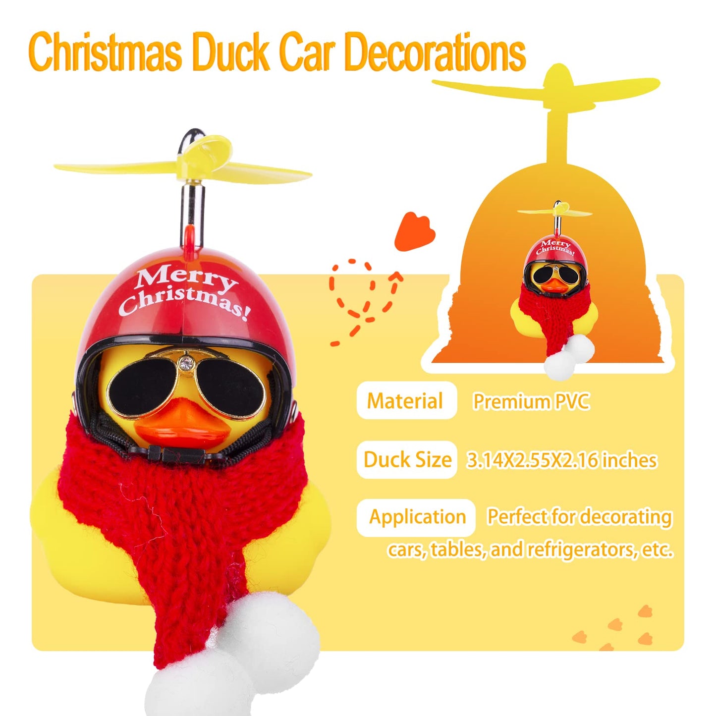Mumyer Rubber Duck Car Ornaments Yellow Duck Car Dashboard Decorations For Christmas Decor With Mini Helmet Scarf And Sunglasses