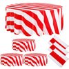 Tatuo 3 Pcs Red and White Round Circus Table Cloth 84 Inch Carnival Circus Tablecloths Striped Disposable Plastic Table Cover fo