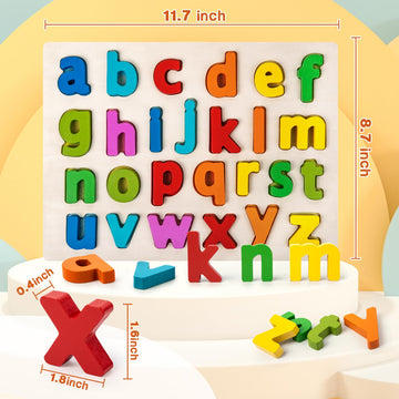Alphabet Puzzle Wooden Puzzles for Toddlers 3 4 5 Year Old, ABC Puzzle Shape Alphabet Learning Puzzles Toys with Puzzle Board &