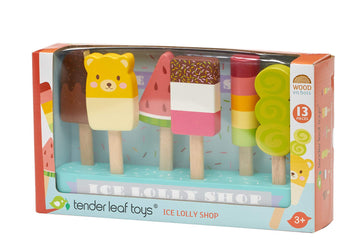Tender Leaf Toys - Ice Lolly Shop - 13 Pieces Pretend Food Play Toy with 6 Wooden Popsicles Ice Cream Bars - Encourage Role Play