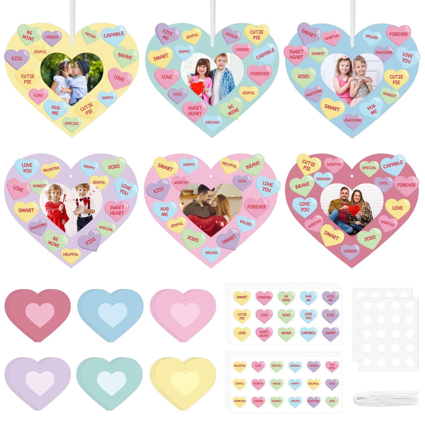 Sereliy 24 PCS Valentine s Day Picture Frame Ornaments Paper Heart DIY Photo Frame Craft Set Hanging Decorations for School Cla